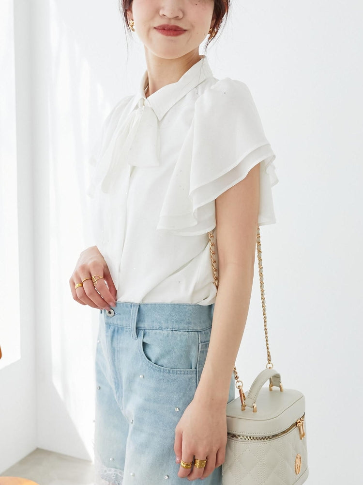 マジェスティックレゴン MAJESTIC LEGON 2wayフリルスリーブブラウス （ホワイト） ホワイト