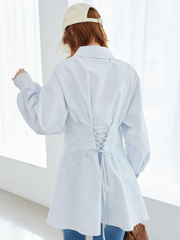 マジェスティックレゴン MAJESTIC LEGON バックレースアップミニシャツワンピ （ホワイト） ホワイト