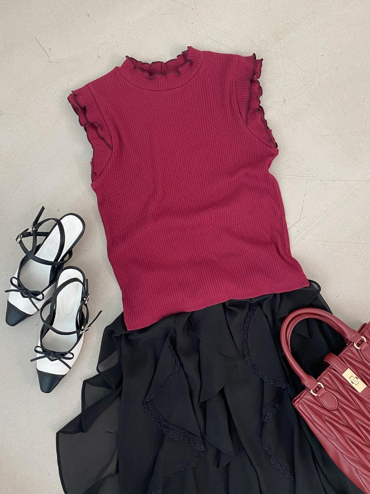 マジェスティックレゴン MAJESTIC LEGON ノースリフリルメロウリブトップス （グレー） グレー