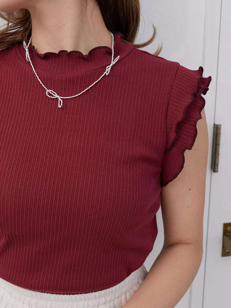 マジェスティックレゴン MAJESTIC LEGON ノースリフリルメロウリブトップス （グレー） グレー