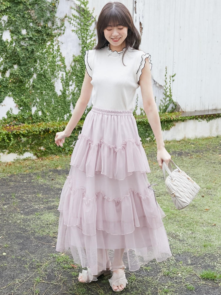 マジェスティックレゴン MAJESTIC LEGON ノースリフリルメロウリブトップス （グレー） グレー