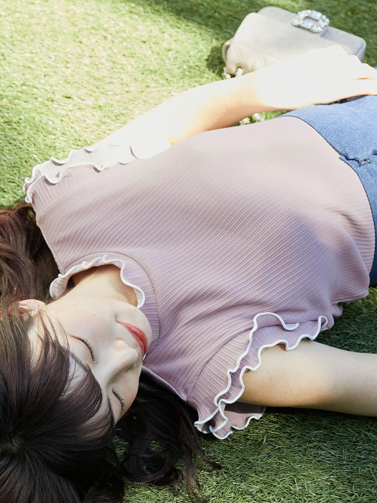 マジェスティックレゴン MAJESTIC LEGON ノースリフリルメロウリブトップス （グレー） グレー