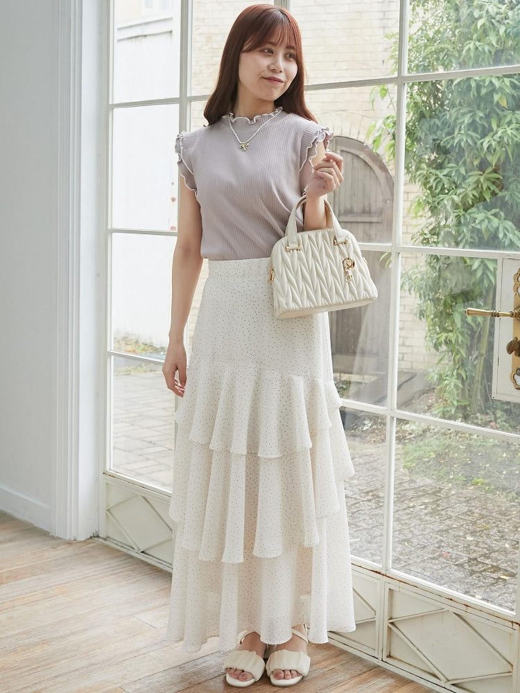 マジェスティックレゴン MAJESTIC LEGON ノースリフリルメロウリブトップス （グレー） グレー