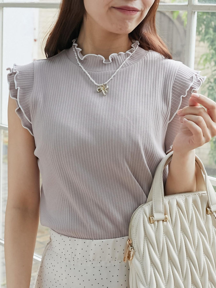 マジェスティックレゴン MAJESTIC LEGON ノースリフリルメロウリブトップス （グレー） グレー