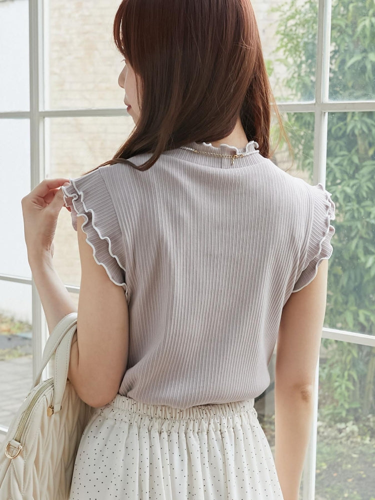 マジェスティックレゴン MAJESTIC LEGON ノースリフリルメロウリブトップス （グレー） グレー