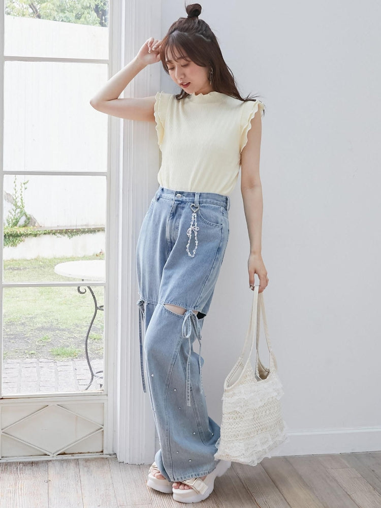 マジェスティックレゴン MAJESTIC LEGON ノースリフリルメロウリブトップス （グレー） グレー