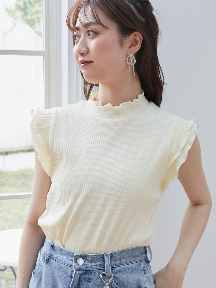 マジェスティックレゴン MAJESTIC LEGON ノースリフリルメロウリブトップス （グレー） グレー