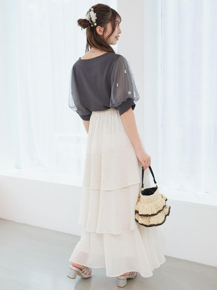 マジェスティックレゴン MAJESTIC LEGON パールチュールスリーブトップス （ホワイト） ホワイト