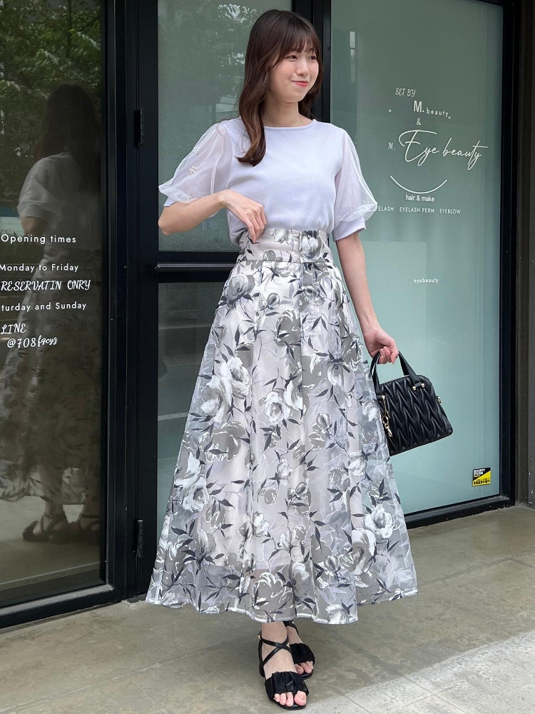 マジェスティックレゴン MAJESTIC LEGON パールチュールスリーブトップス （ホワイト） ホワイト