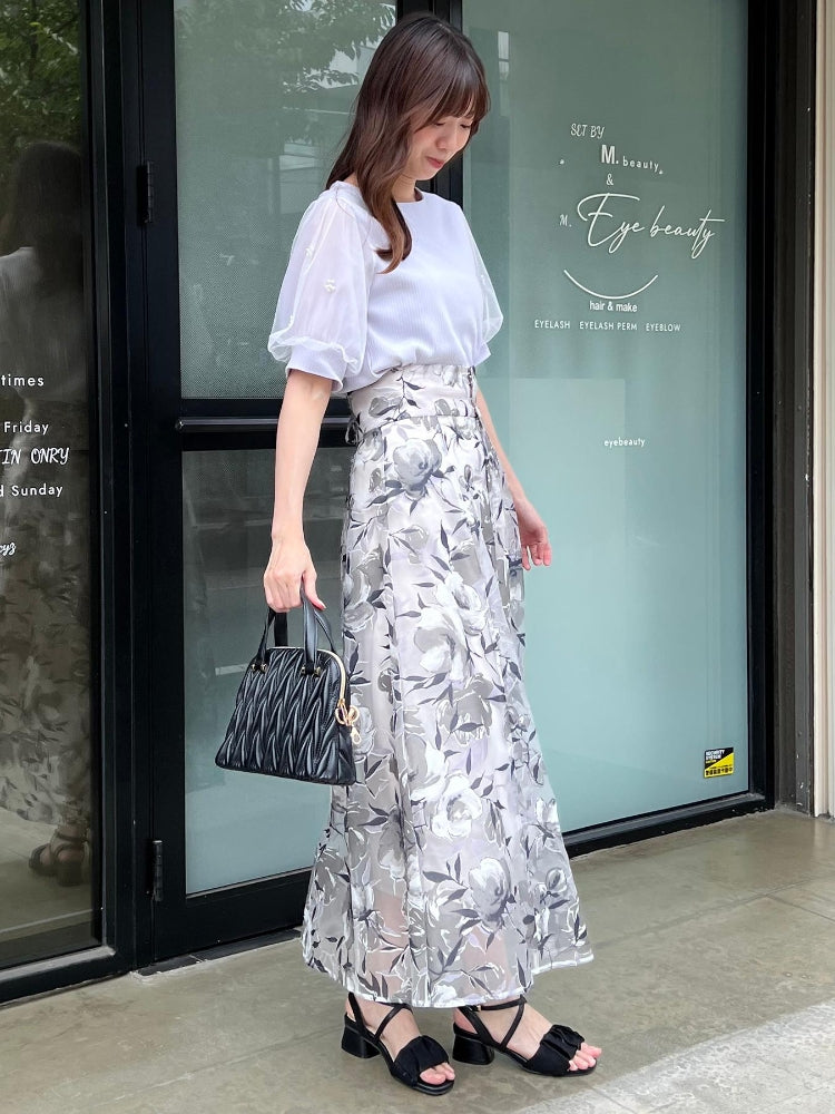 マジェスティックレゴン MAJESTIC LEGON パールチュールスリーブトップス （ホワイト） ホワイト