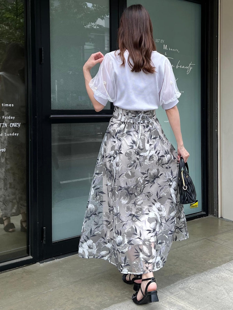 マジェスティックレゴン MAJESTIC LEGON パールチュールスリーブトップス （ホワイト） ホワイト