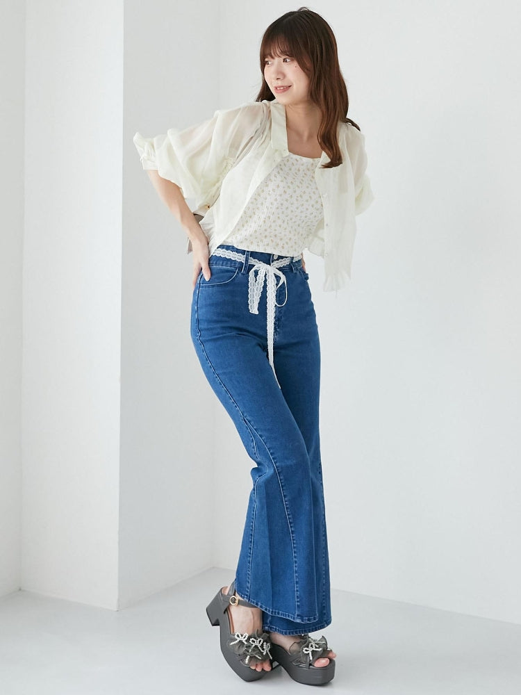 マジェスティックレゴン MAJESTIC LEGON ヒップハートフレアパンツ （ブルー） ブルー