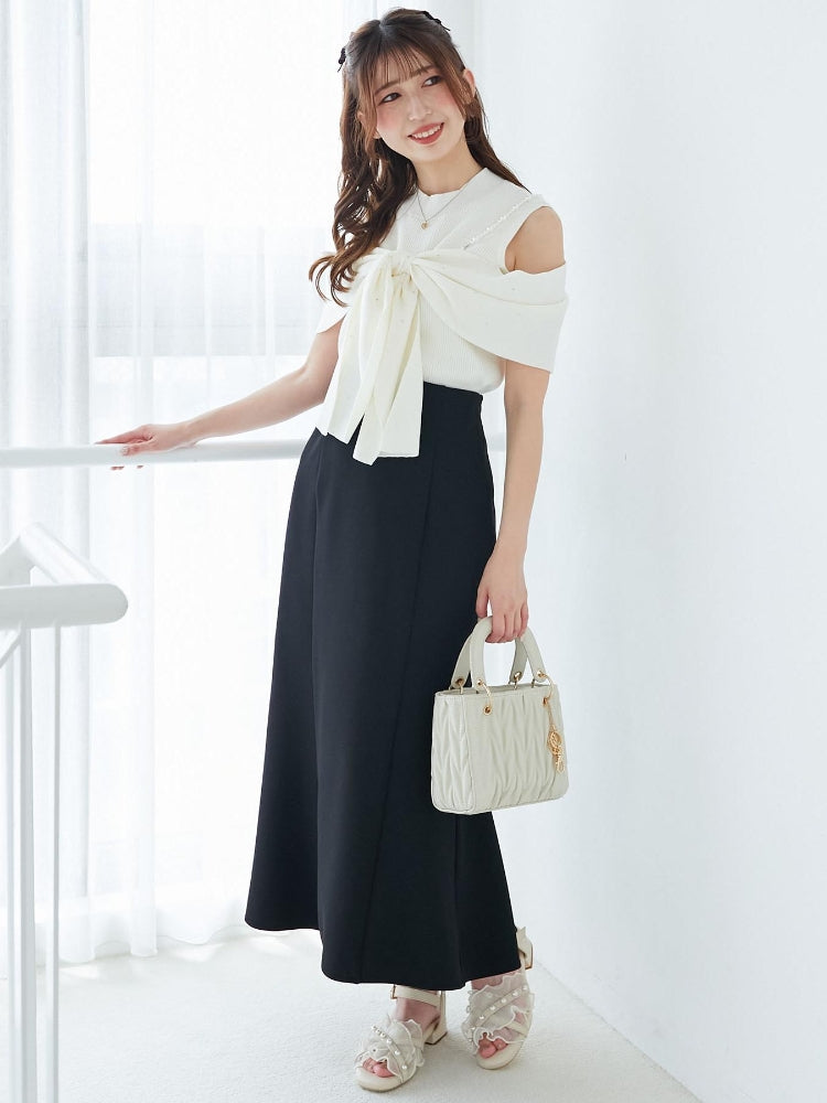 マジェスティックレゴン MAJESTIC LEGON パールチェーンビジューリボンニット （レッド） レッド