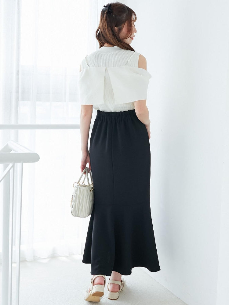 マジェスティックレゴン MAJESTIC LEGON パールチェーンビジューリボンニット （レッド） レッド