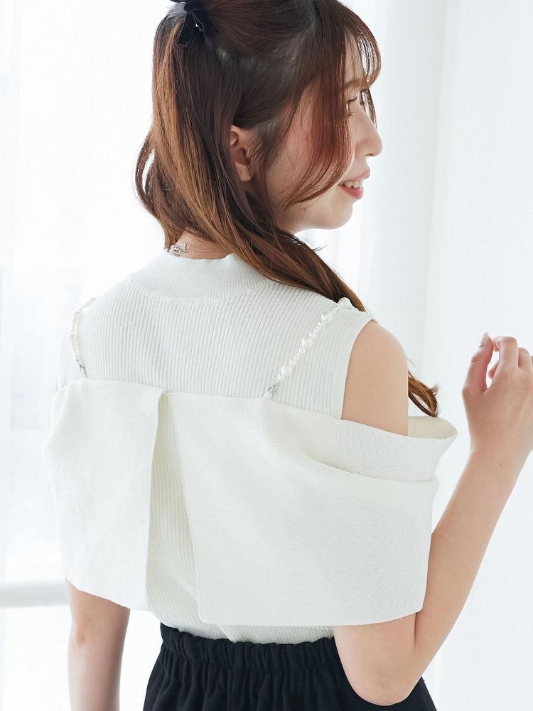 マジェスティックレゴン MAJESTIC LEGON パールチェーンビジューリボンニット （レッド） レッド