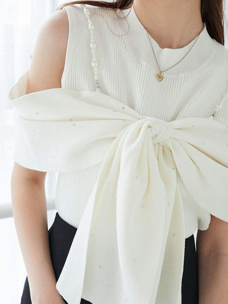 マジェスティックレゴン MAJESTIC LEGON パールチェーンビジューリボンニット （レッド） レッド