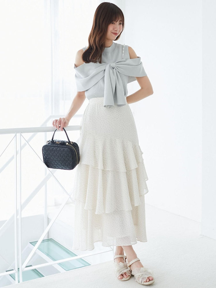 マジェスティックレゴン MAJESTIC LEGON パールチェーンビジューリボンニット （レッド） レッド