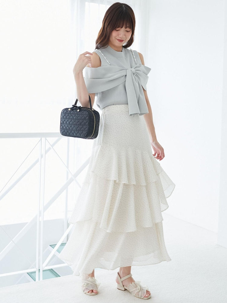 マジェスティックレゴン MAJESTIC LEGON パールチェーンビジューリボンニット （レッド） レッド