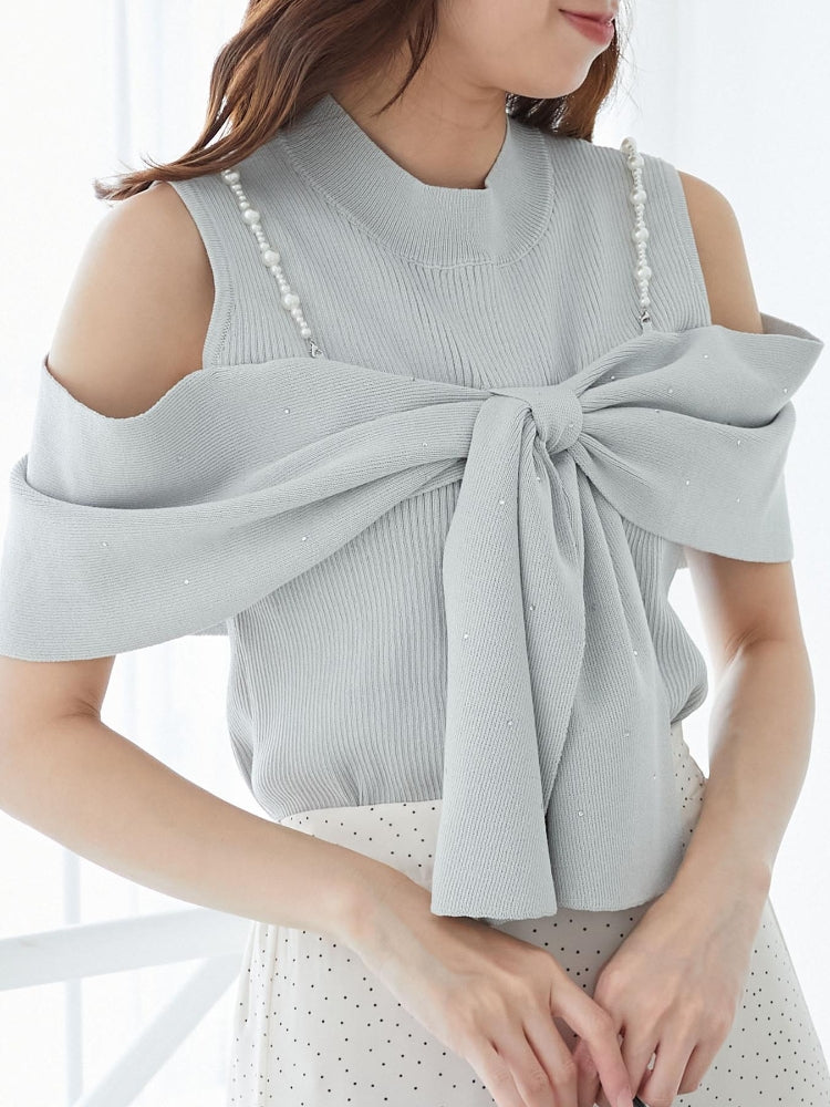 マジェスティックレゴン MAJESTIC LEGON パールチェーンビジューリボンニット （レッド） レッド