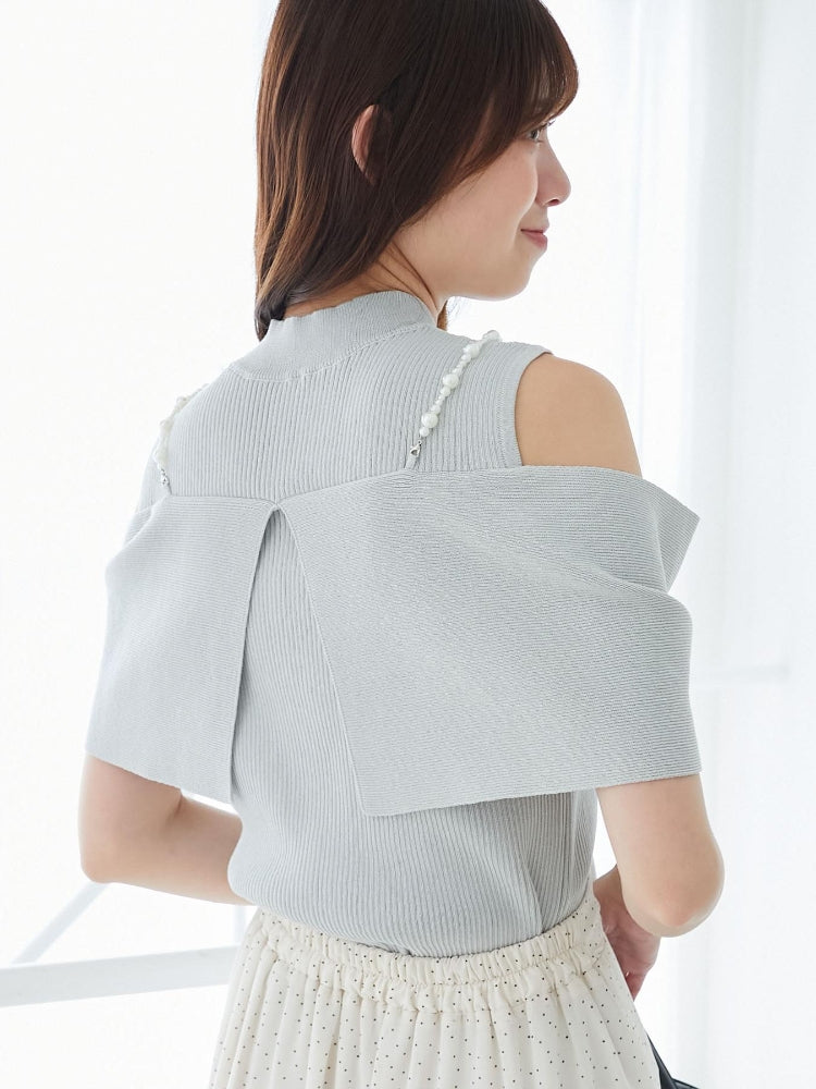 マジェスティックレゴン MAJESTIC LEGON パールチェーンビジューリボンニット （レッド） レッド