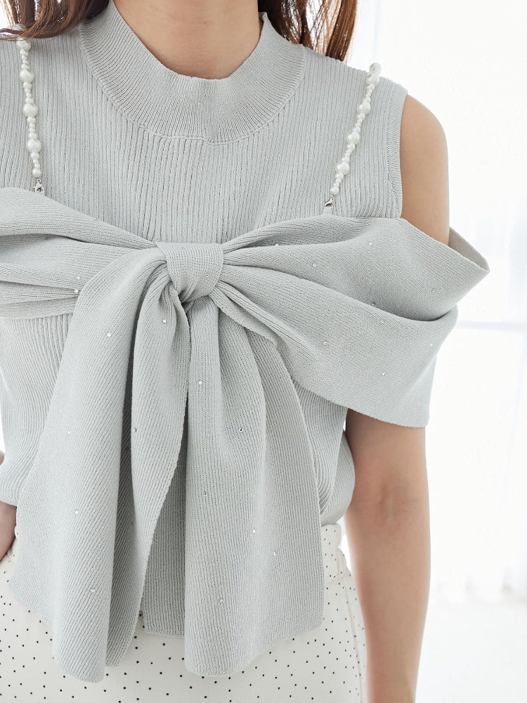 マジェスティックレゴン MAJESTIC LEGON パールチェーンビジューリボンニット （レッド） レッド