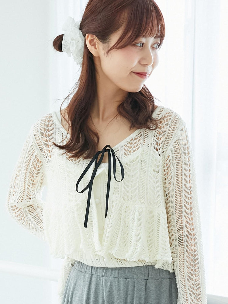 マジェスティックレゴン MAJESTIC LEGON キャミセットレーシー長袖カーデ （ブラック） ブラック