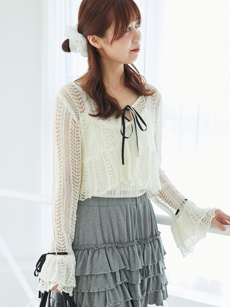 マジェスティックレゴン MAJESTIC LEGON キャミセットレーシー長袖カーデ （ブラック） ブラック