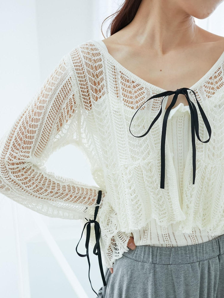 マジェスティックレゴン MAJESTIC LEGON キャミセットレーシー長袖カーデ （ブラック） ブラック