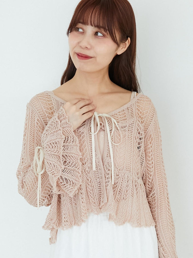 マジェスティックレゴン MAJESTIC LEGON キャミセットレーシー長袖カーデ （ブラック） ブラック