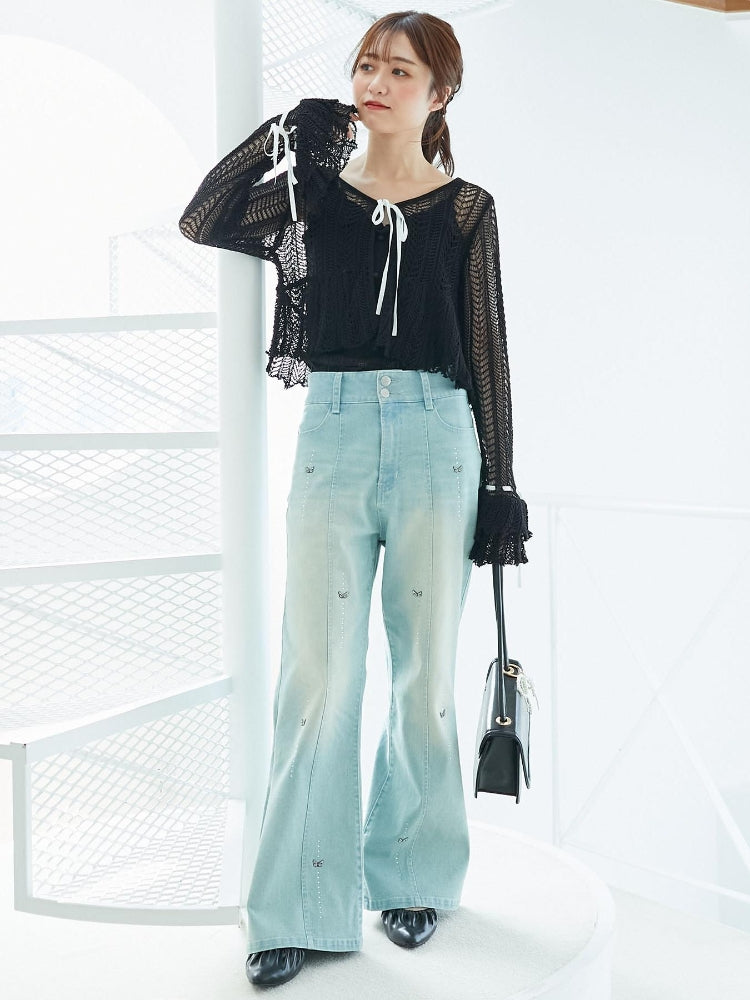 マジェスティックレゴン MAJESTIC LEGON キャミセットレーシー長袖カーデ （ブラック） ブラック