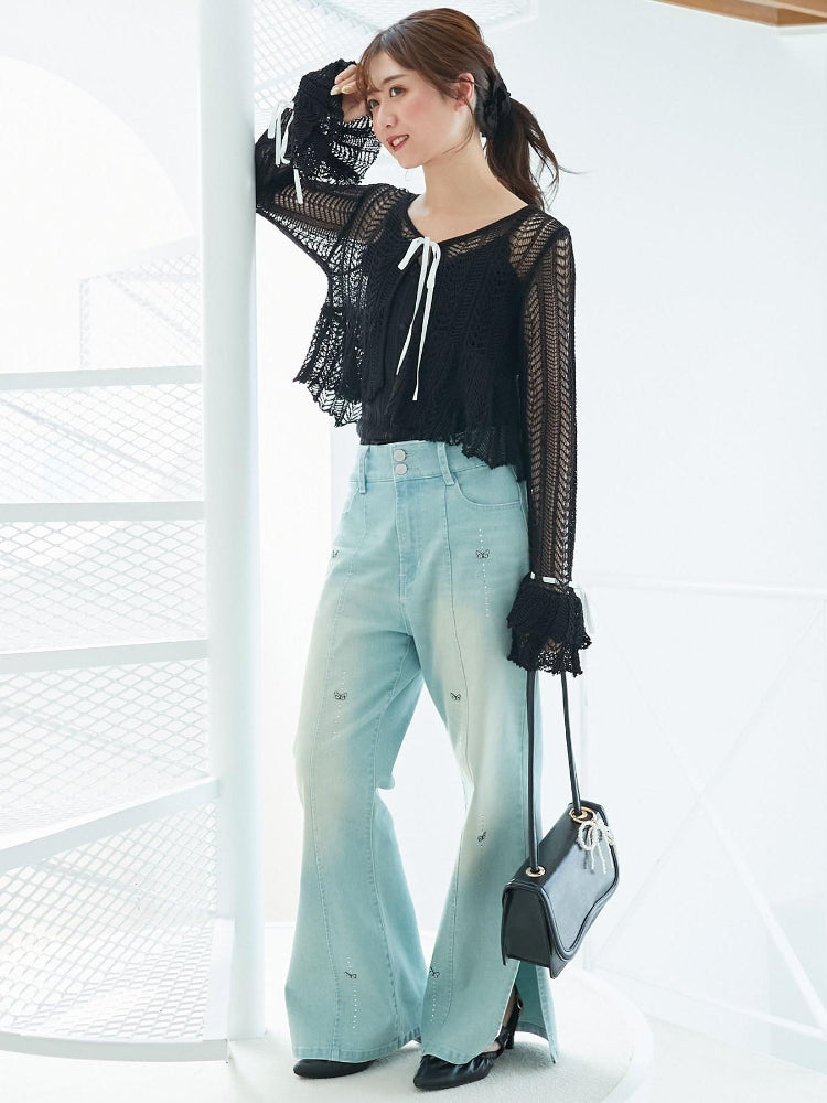 マジェスティックレゴン MAJESTIC LEGON キャミセットレーシー長袖カーデ （ブラック） ブラック