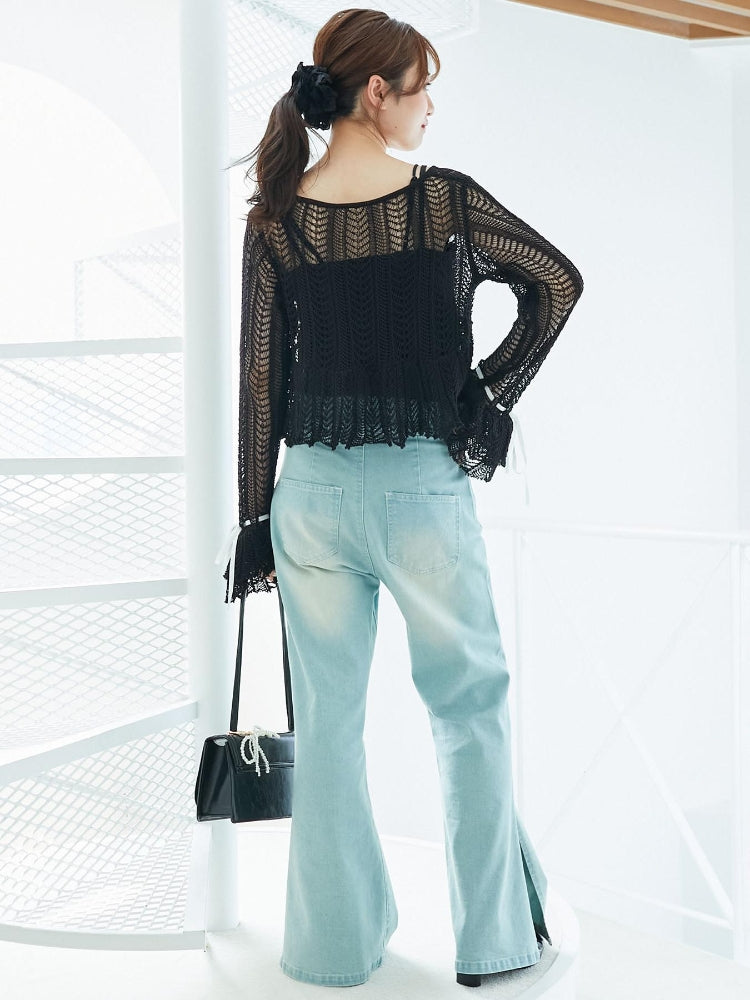 マジェスティックレゴン MAJESTIC LEGON キャミセットレーシー長袖カーデ （ブラック） ブラック