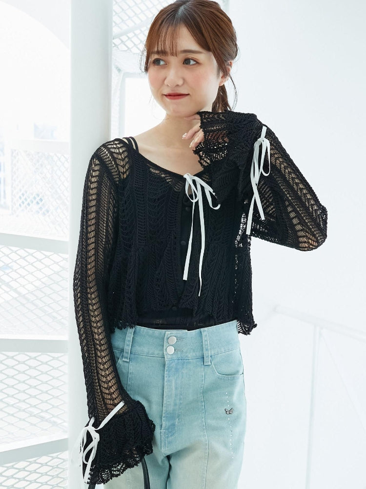 マジェスティックレゴン MAJESTIC LEGON キャミセットレーシー長袖カーデ （ブラック） ブラック