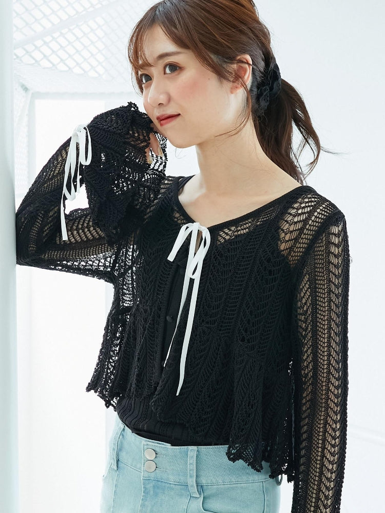 マジェスティックレゴン MAJESTIC LEGON キャミセットレーシー長袖カーデ （ブラック） ブラック