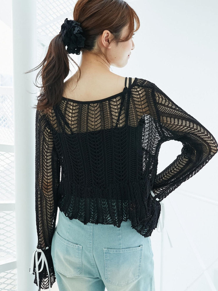 マジェスティックレゴン MAJESTIC LEGON キャミセットレーシー長袖カーデ （ブラック） ブラック