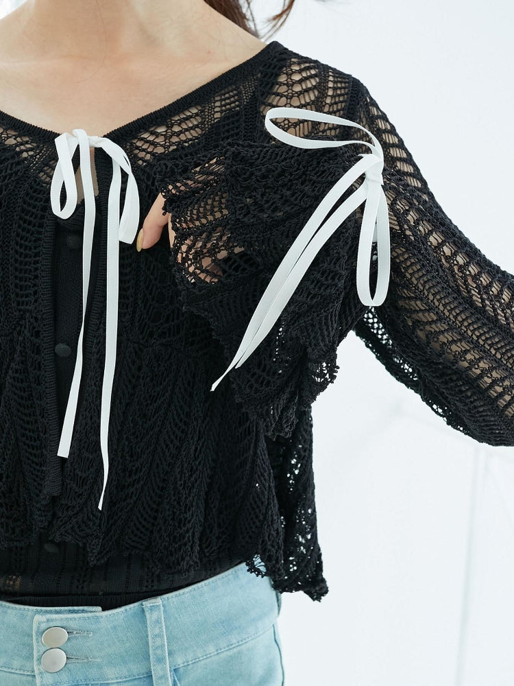 マジェスティックレゴン MAJESTIC LEGON キャミセットレーシー長袖カーデ （ブラック） ブラック