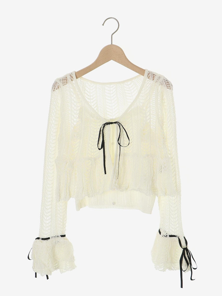 マジェスティックレゴン MAJESTIC LEGON キャミセットレーシー長袖カーデ （ブラック） ブラック