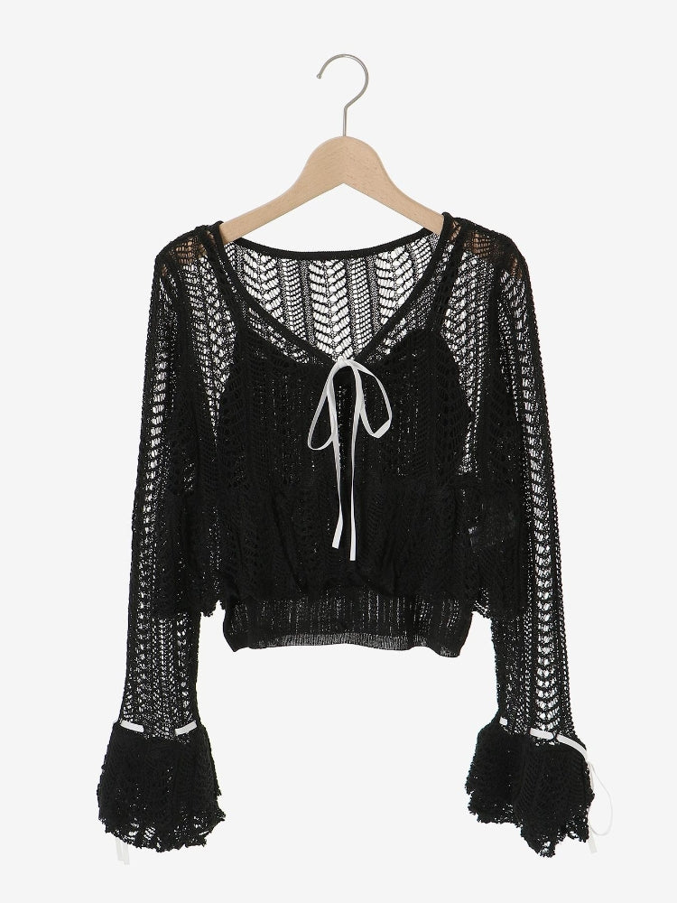 マジェスティックレゴン MAJESTIC LEGON キャミセットレーシー長袖カーデ （ブラック） ブラック