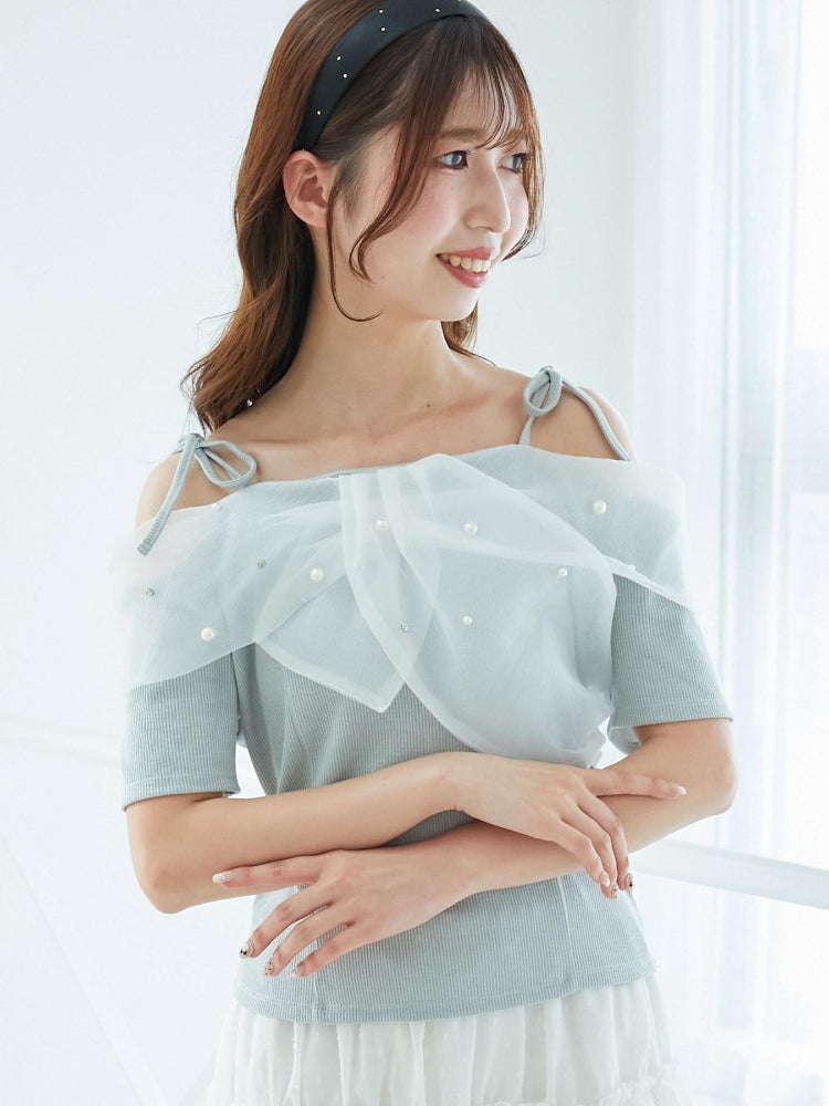 マジェスティックレゴン MAJESTIC LEGON キラキラビジューオフショルトップス （ホワイト） ホワイト