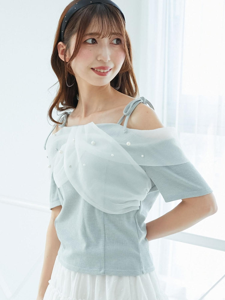 マジェスティックレゴン MAJESTIC LEGON キラキラビジューオフショルトップス （ホワイト） ホワイト