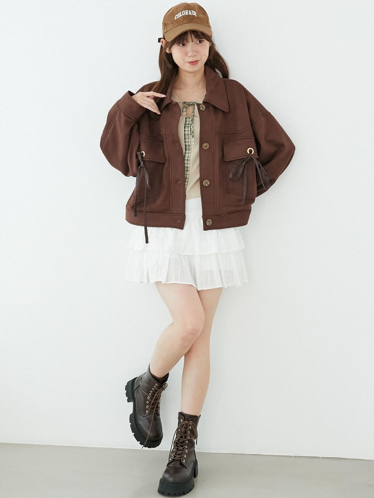 マジェスティックレゴン MAJESTIC LEGON 2wayリボンステンカラーブルゾン （ブラウン） ブラウン