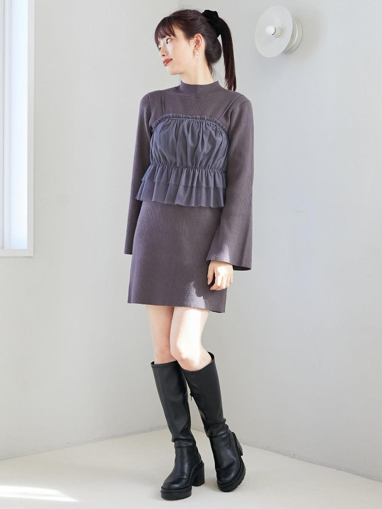 MAJESTIC LEGON 高貴蕾絲胸衣套裝迷你針織連身裙