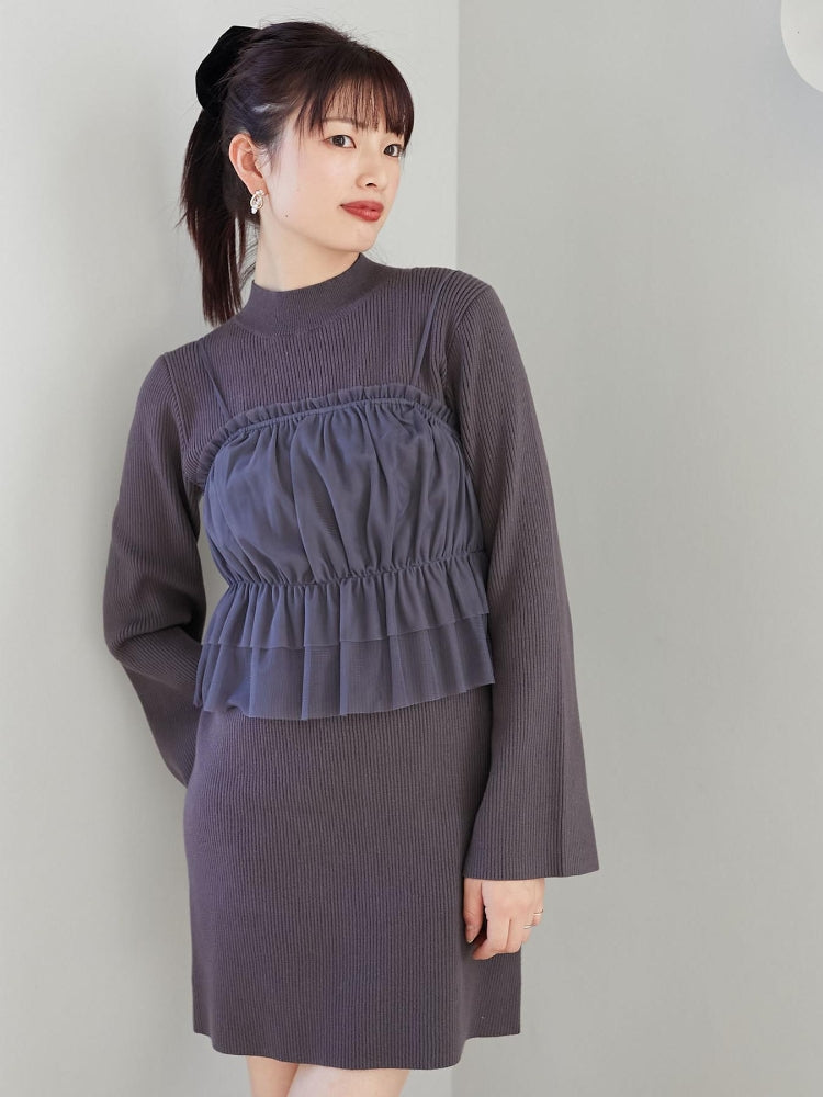 MAJESTIC LEGON 高貴蕾絲胸衣套裝迷你針織連身裙