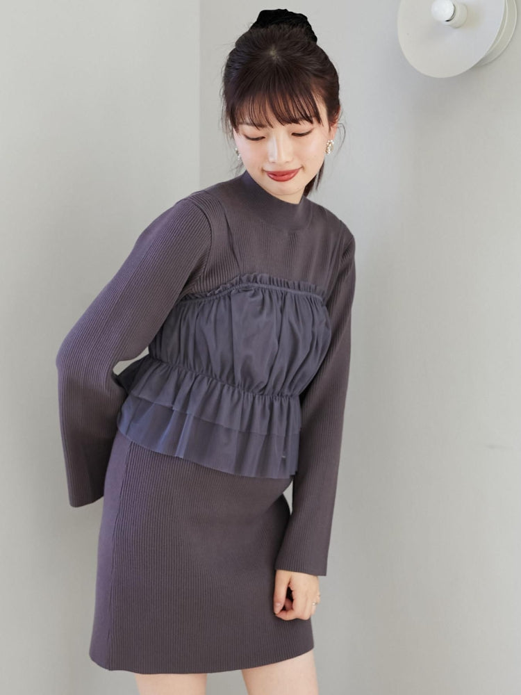 MAJESTIC LEGON 高貴蕾絲胸衣套裝迷你針織連身裙