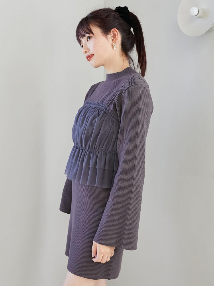 MAJESTIC LEGON 高貴蕾絲胸衣套裝迷你針織連身裙