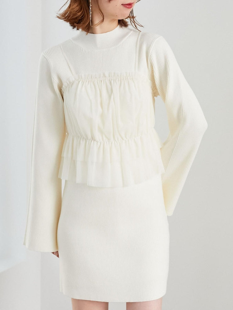 MAJESTIC LEGON 高貴蕾絲胸衣套裝迷你針織連身裙