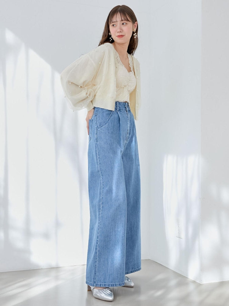 MAJESTIC LEGON パール×チュールショートニット（グレー） グレー