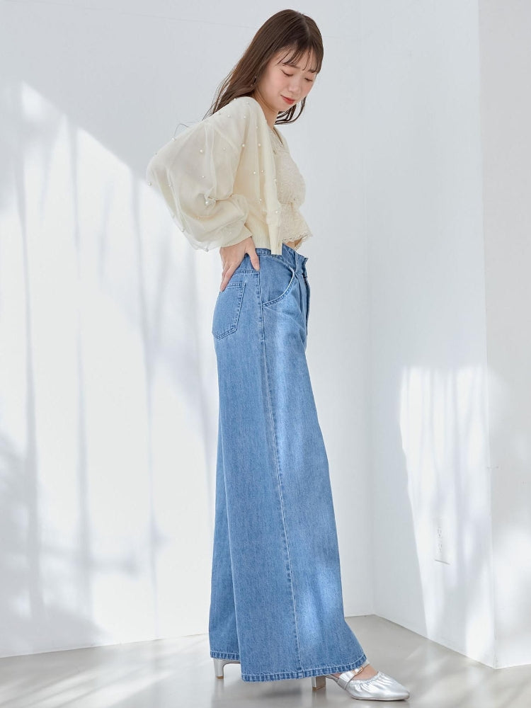 MAJESTIC LEGON パール×チュールショートニット（グレー） グレー