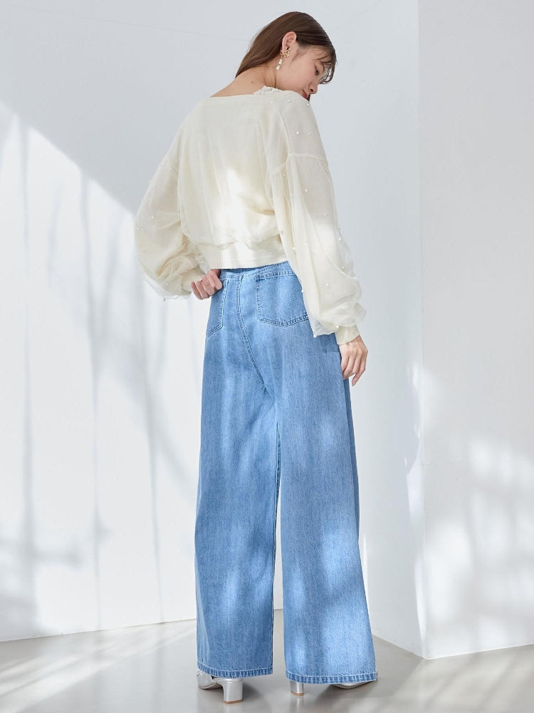 MAJESTIC LEGON パール×チュールショートニット（グレー） グレー