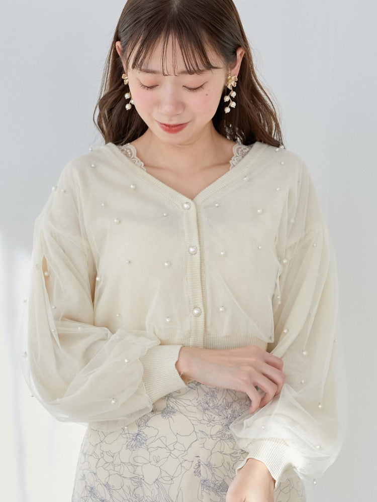 MAJESTIC LEGON パール×チュールショートニット（グレー） グレー